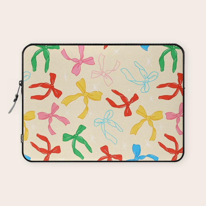 Festive Coquette Bow Pattern on Cream Laptop Sleeve Gallery Image 1