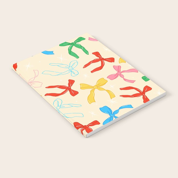 Festive Coquette Bow Pattern on Cream Notebook Gallery Image 2