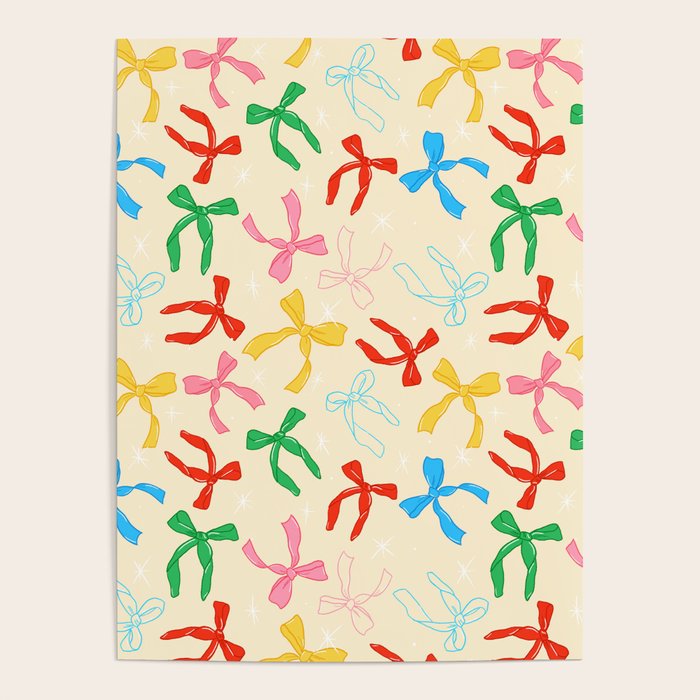 Festive Coquette Bow Pattern on Cream Poster Gallery Image 4