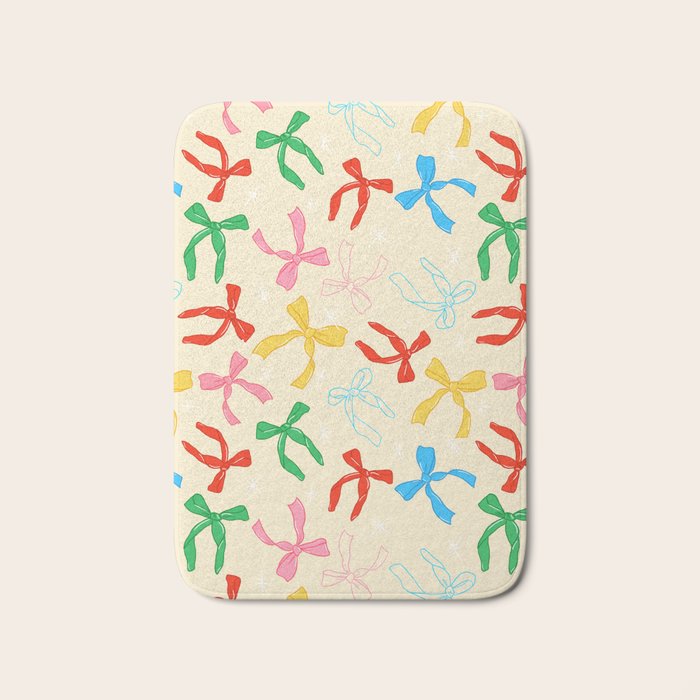 Festive Coquette Bow Pattern on Cream Bath Mat Gallery Image 1