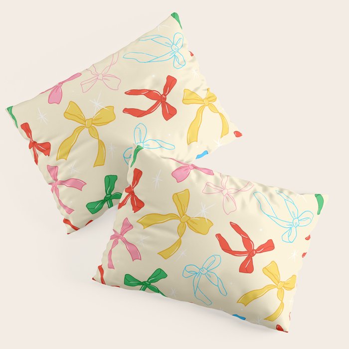 Festive Coquette Bow Pattern on Cream Pillow Sham Gallery Image 3
