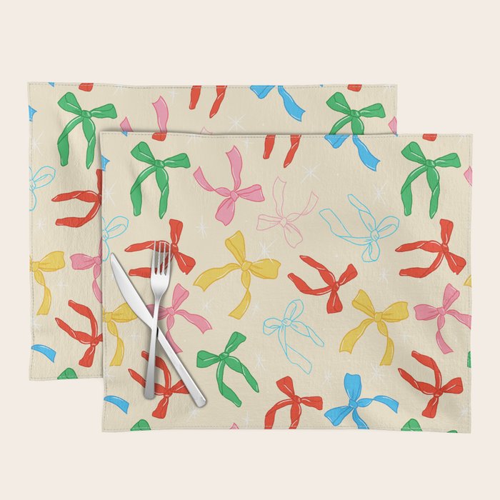 Festive Coquette Bow Pattern on Cream Placemat Gallery Image 1