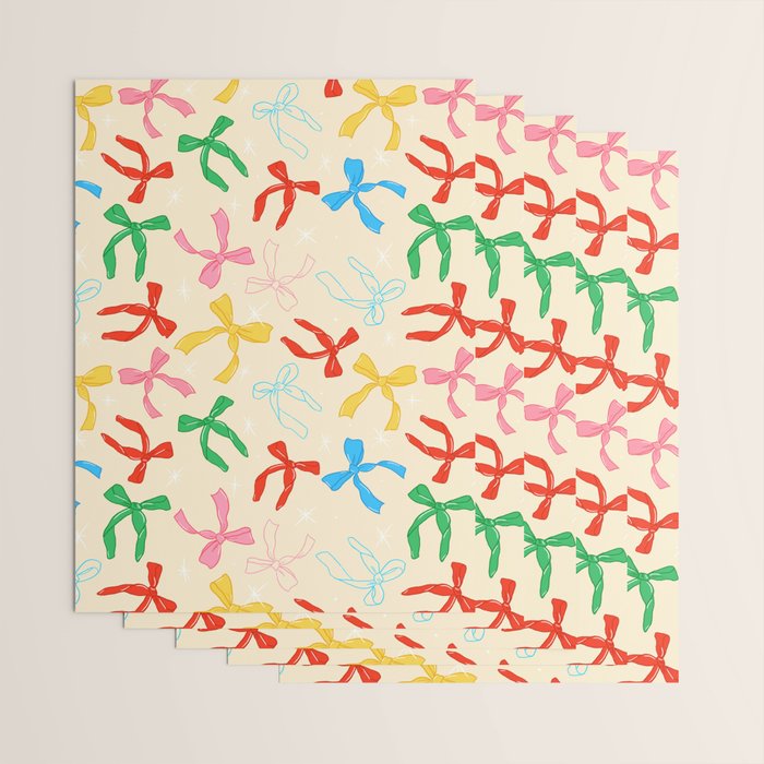 Festive Coquette Bow Pattern on Cream Wrapping Paper Gallery Image 3