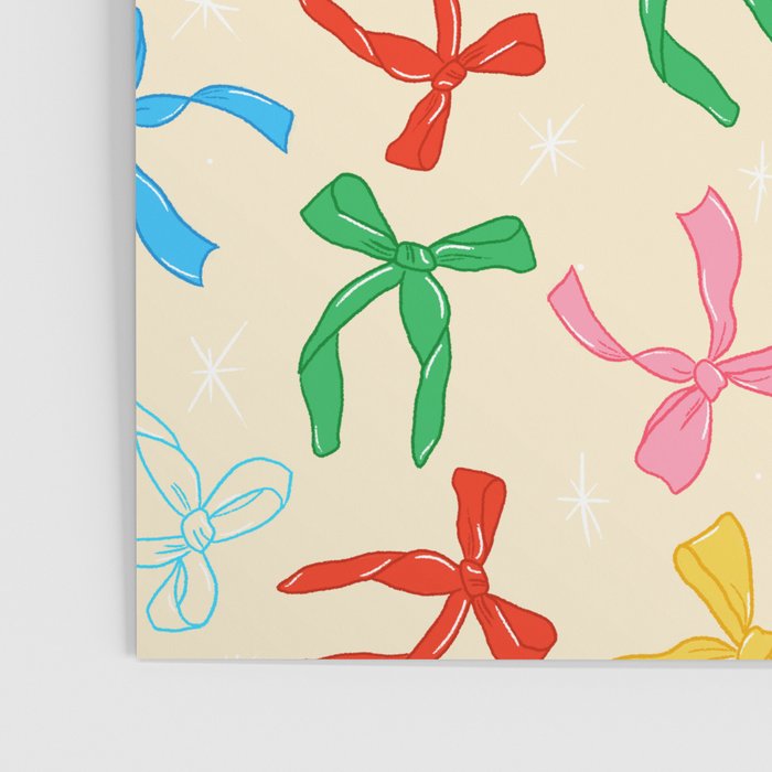 Festive Coquette Bow Pattern on Cream Poster Gallery Image 3