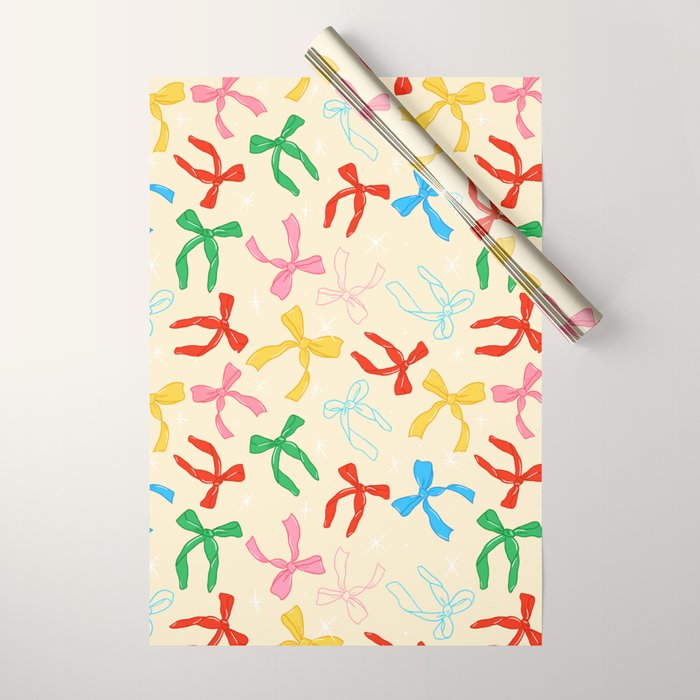 Festive Coquette Bow Pattern on Cream Wrapping Paper Gallery Image 1