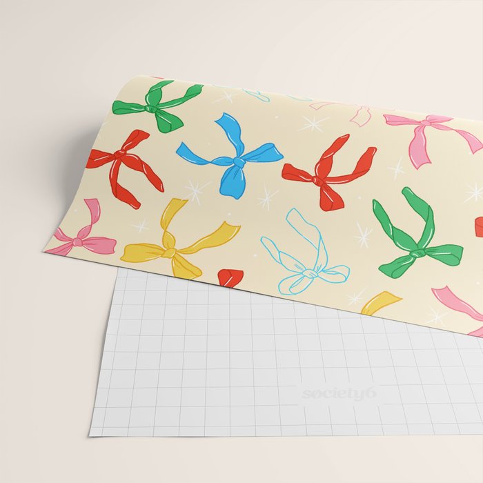 Festive Coquette Bow Pattern on Cream Wrapping Paper Gallery Image 2