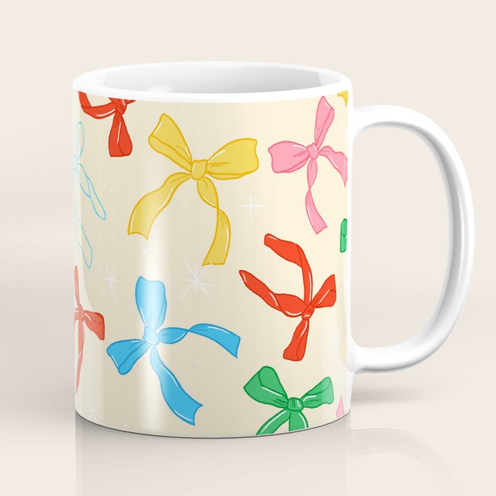 Festive Coquette Bow Pattern on Cream Coffee Mug Gallery Image 1