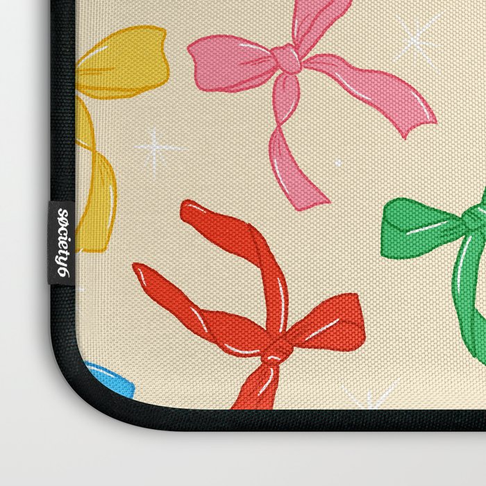 Festive Coquette Bow Pattern on Cream Laptop Sleeve Gallery Image 3