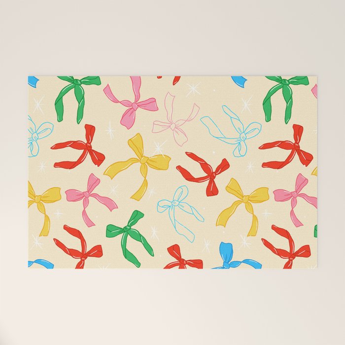 Festive Coquette Bow Pattern on Cream Welcome Mat Gallery Image 1
