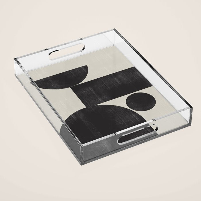 Abstract Black and Beige Geometric No. 1 Acrylic Tray Gallery Image 1