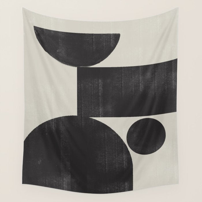 Abstract Black and Beige Geometric No. 1 Wall Tapestry Gallery Image 1