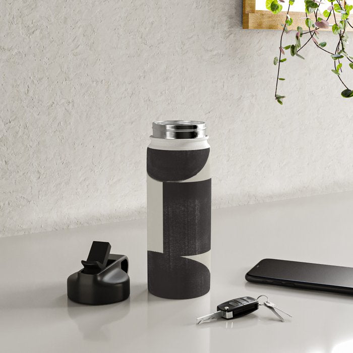 Abstract Black and Beige Geometric No. 1 Water Bottle Gallery Image 4