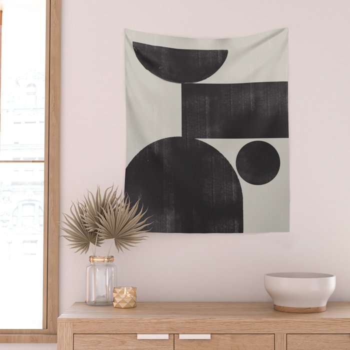 Abstract Black and Beige Geometric No. 1 Wall Tapestry Gallery Image 2