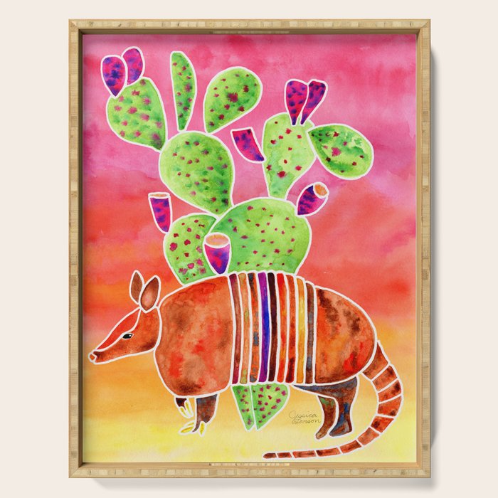 Armadillo and Cactus - Sunset Ombre Background Serving Tray Gallery Image 1
