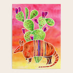 Armadillo and Cactus - Sunset Ombre Background Poster Gallery Image 4