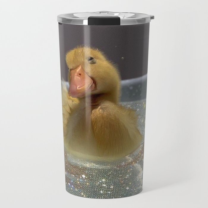 LITTLE HAPPINESS | duck | chick | collage | bath | happy | positive | cute | pet | animal | smile  Travel Mug Gallery Image 1