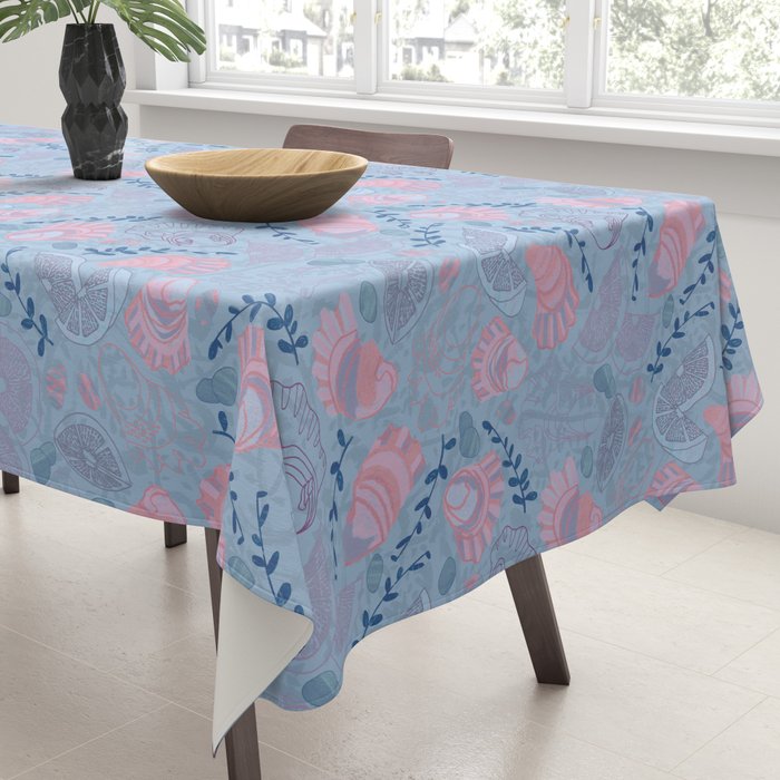 Coastal Oysters on the Beach in Sea Blue & Lavender Tablecloth Gallery Image 3