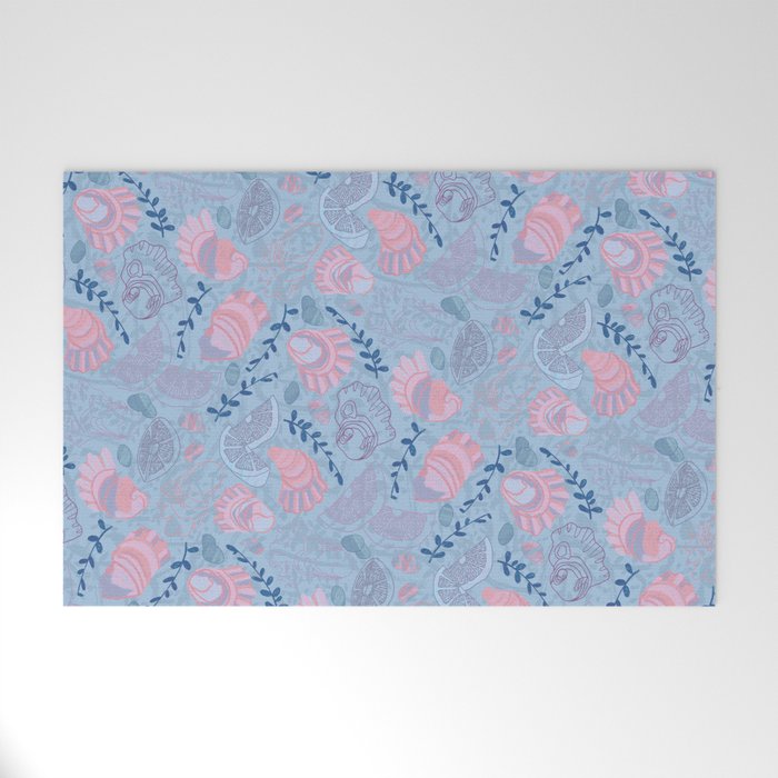 Coastal Oysters on the Beach in Sea Blue & Lavender Welcome Mat Gallery Image 1