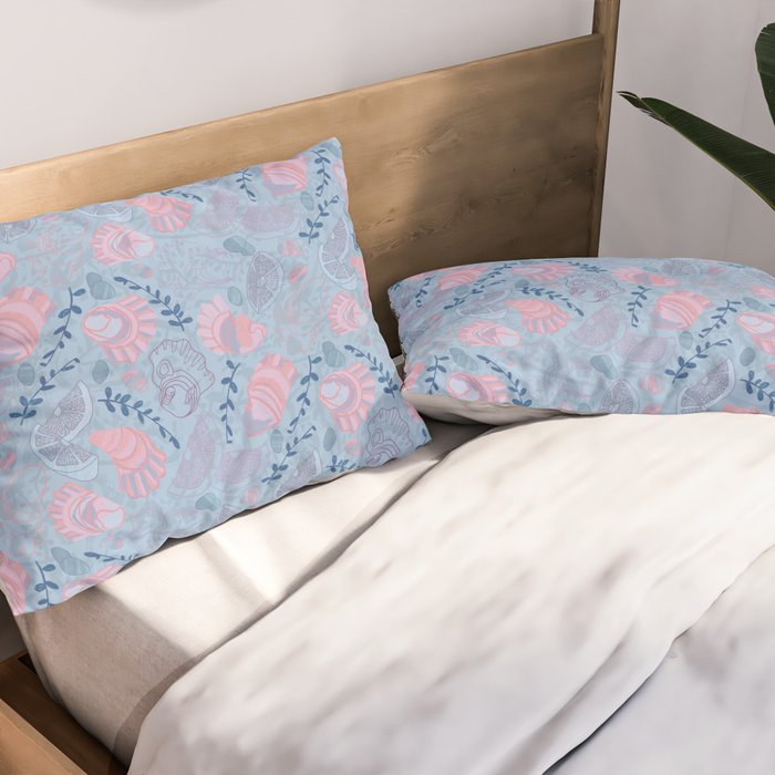 Coastal Oysters on the Beach in Sea Blue & Lavender Pillow Sham Gallery Image 2