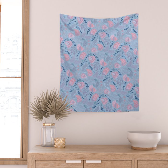 Coastal Oysters on the Beach in Sea Blue & Lavender Wall Tapestry Gallery Image 2