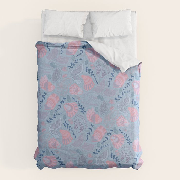 Coastal Oysters on the Beach in Sea Blue & Lavender Duvet Cover Gallery Image 6