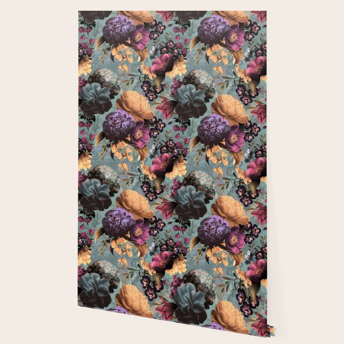 Vintage & Shabby Chic - Grey Botanical Lush Flowers Evening Garden Wallpaper Gallery Image 2