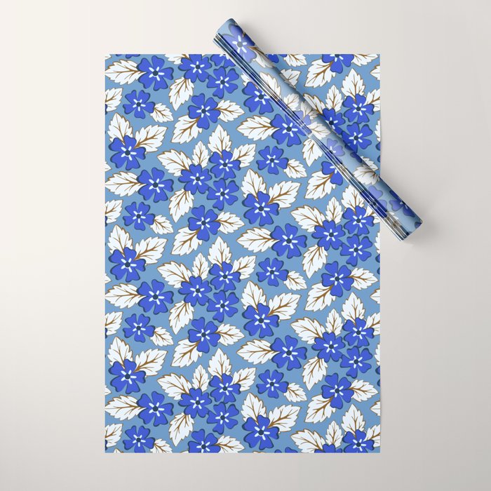 Tossed sakura flowers in blue Wrapping Paper Gallery Image 1