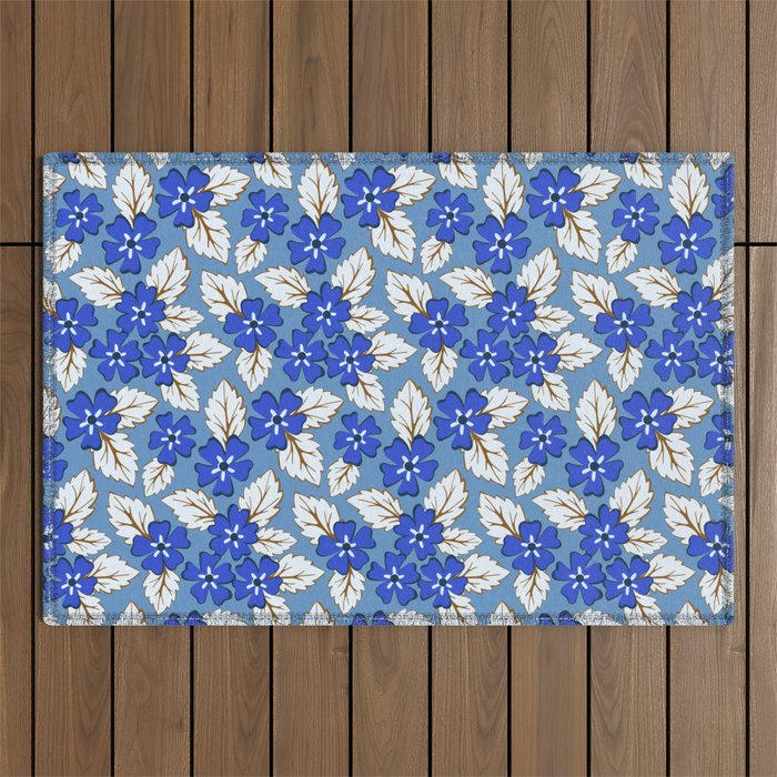 Tossed sakura flowers in blue Outdoor Rug Gallery Image 1