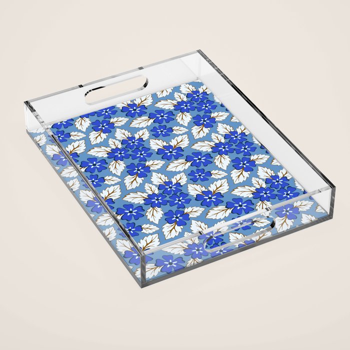 Tossed sakura flowers in blue Acrylic Tray Gallery Image 1