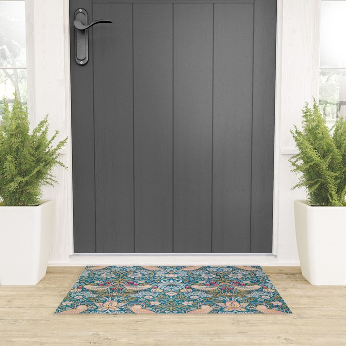 Bohemian elegant blue pink white bird floral Welcome Mat Gallery Image 3