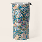 Bohemian elegant blue pink white bird floral Travel Mug Gallery Image 2