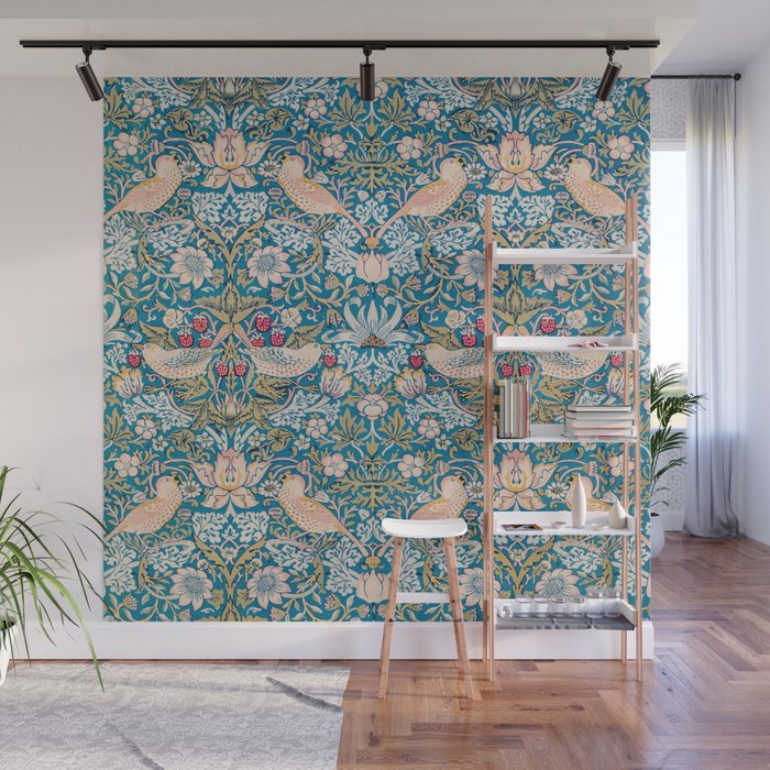 Bohemian elegant blue pink white bird floral Wall Mural Gallery Image 1