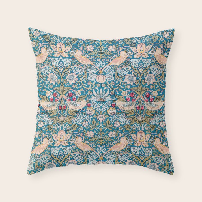 Bohemian elegant blue pink white bird floral Throw Pillow Gallery Image 6