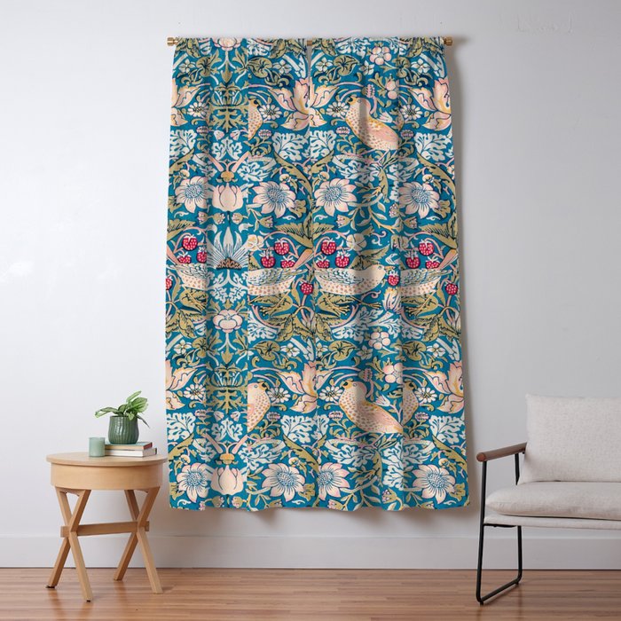 Bohemian elegant blue pink white bird floral Window Curtain Gallery Image 5