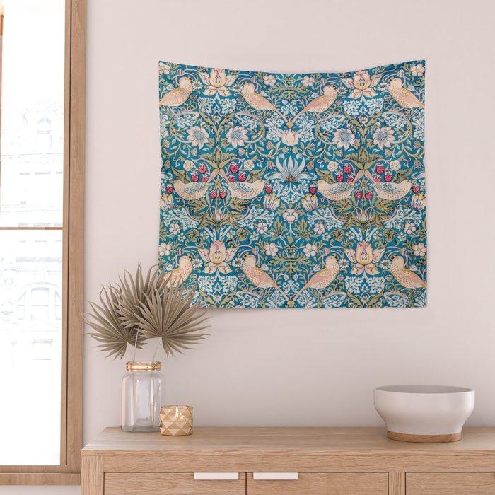 Bohemian elegant blue pink white bird floral Wall Tapestry Gallery Image 2