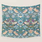 Bohemian elegant blue pink white bird floral Wall Tapestry Gallery Image 4