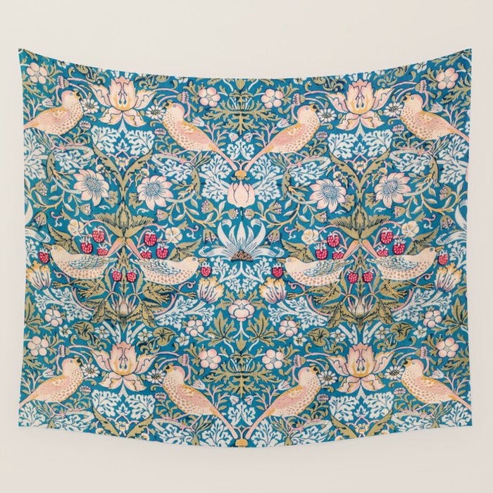 Bohemian elegant blue pink white bird floral Wall Tapestry Gallery Image 4