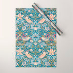 Bohemian elegant blue pink white bird floral Wrapping Paper Gallery Image 1