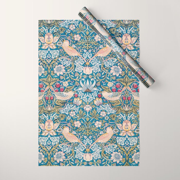 Bohemian elegant blue pink white bird floral Wrapping Paper Gallery Image 1