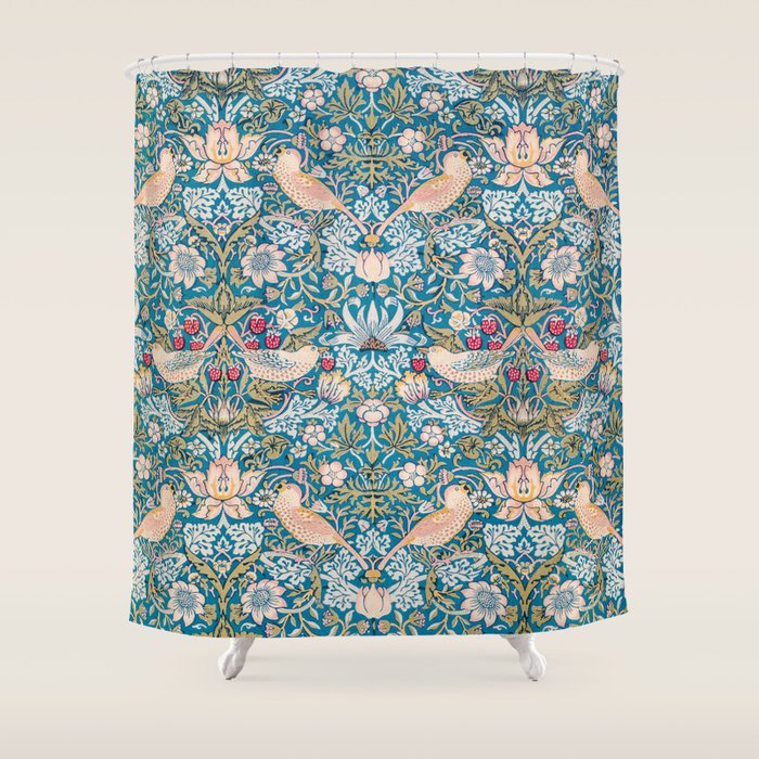 Bohemian elegant blue pink white bird floral Shower Curtain Gallery Image 1