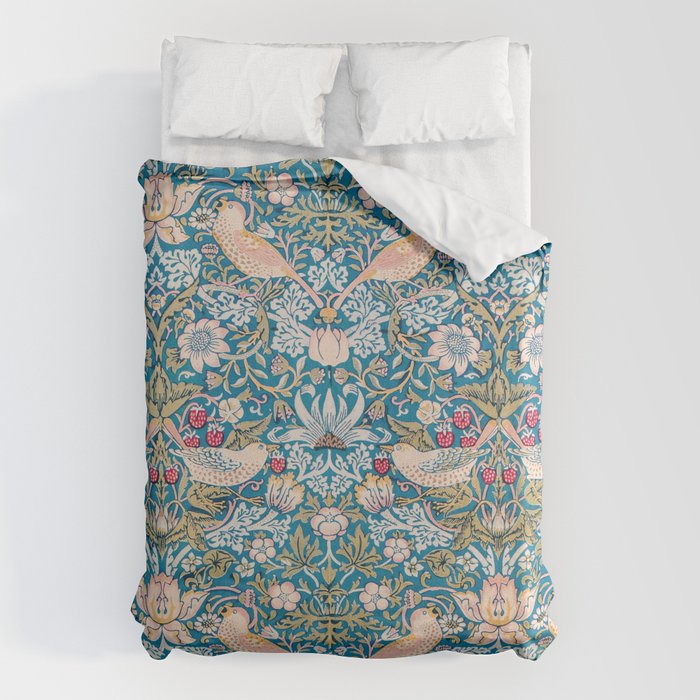 Bohemian elegant blue pink white bird floral Duvet Cover Gallery Image 1