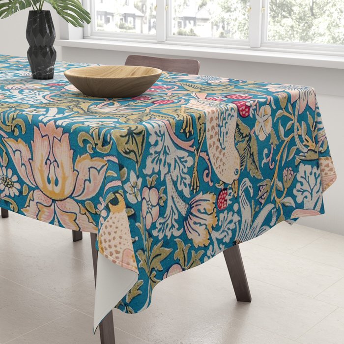 Bohemian elegant blue pink white bird floral Tablecloth Gallery Image 3