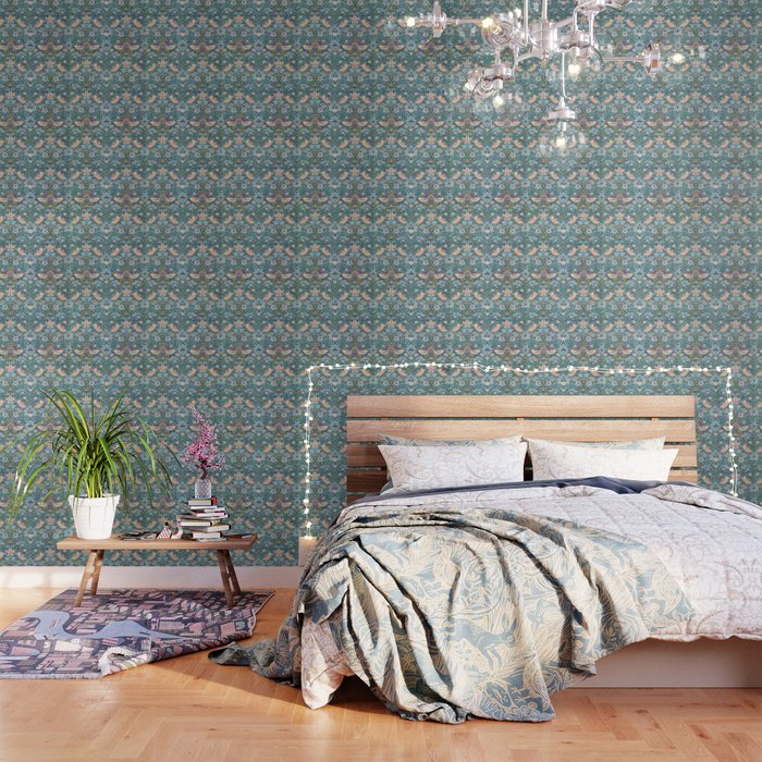Bohemian elegant blue pink white bird floral Wallpaper Gallery Image 1