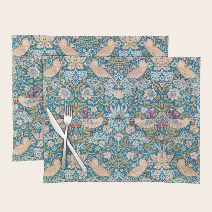 Bohemian elegant blue pink white bird floral Placemat Gallery Image 1