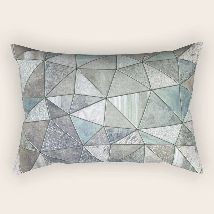Teal And Grey Triangles Stained Glass Style Rectangular Pillow Gallery Image 1
