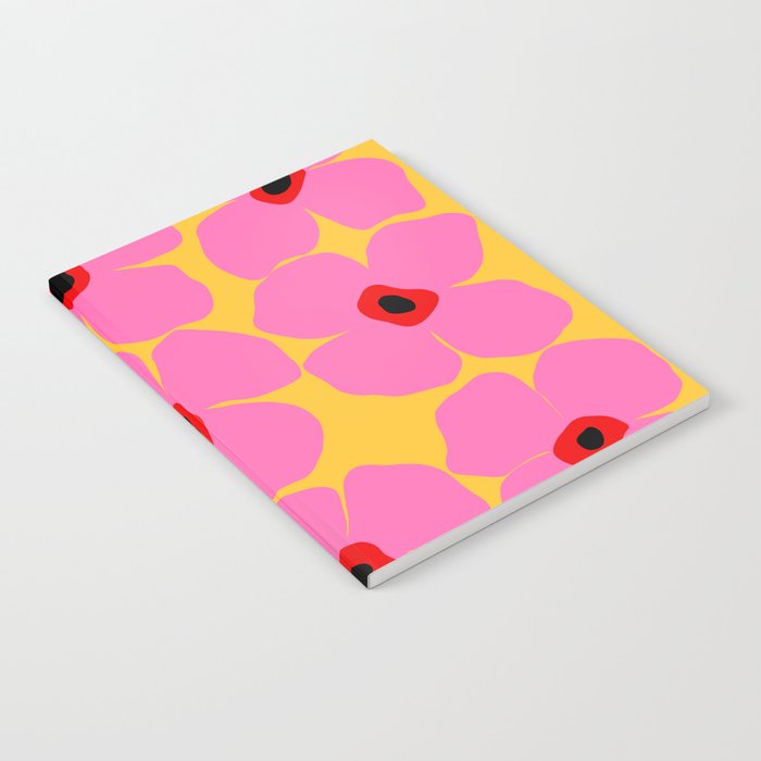 Abstract Pink Flowers With Yellow Background Notebook Gallery Image 2