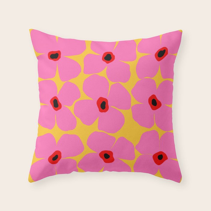 Abstract Pink Flowers With Yellow Background Throw Pillow Gallery Image 6