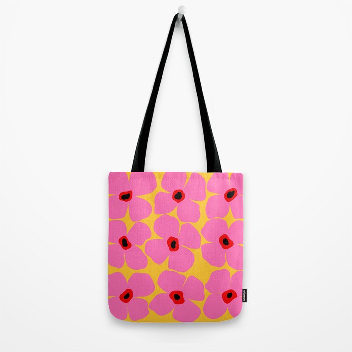Abstract Pink Flowers With Yellow Background Tote Bag Gallery Image 2