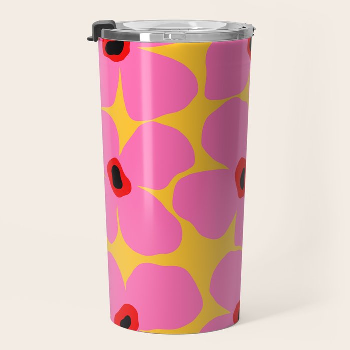 Abstract Pink Flowers With Yellow Background Travel Mug Gallery Image 3