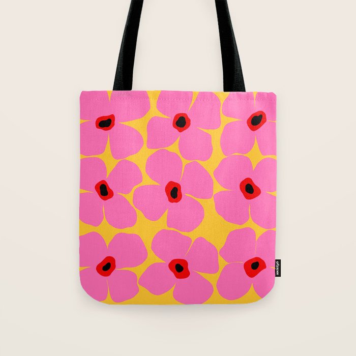 Abstract Pink Flowers With Yellow Background Tote Bag Gallery Image 1